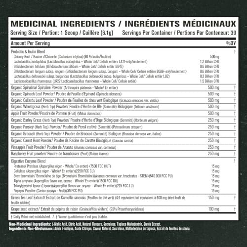 Jacked Factory Green Surge – Grünes Superfood-Pulver mit Spirulina, Weizen- & Gerstengras, Bio-Grüns, Grüntee-Extrakt, Probiotika & Verdauungsenzyme – Sauerapfel, 30 Portionen