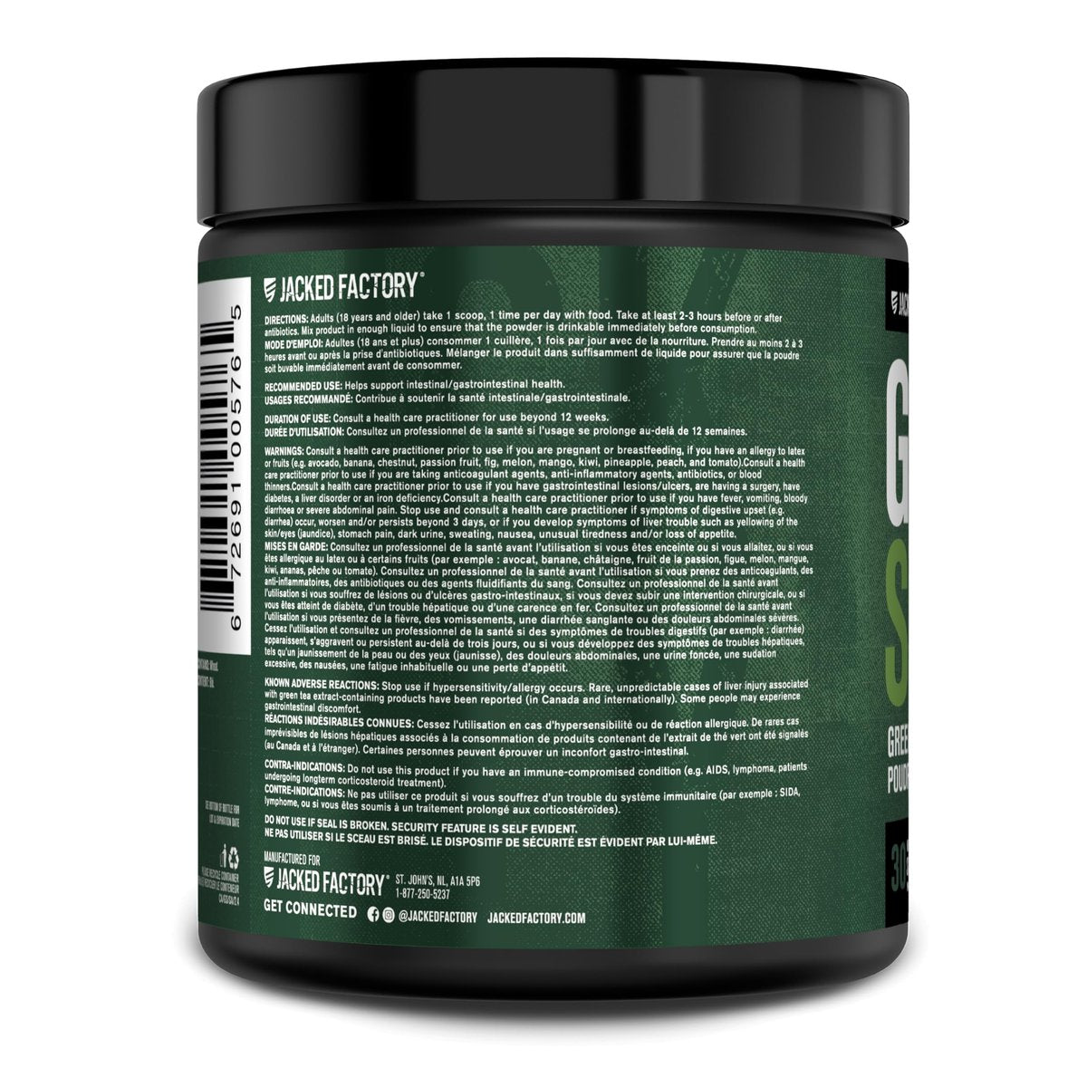 Jacked Factory Green Surge – Grünes Superfood-Pulver mit Spirulina, Weizen- & Gerstengras, Bio-Grüns, Grüntee-Extrakt, Probiotika & Verdauungsenzyme – Sauerapfel, 30 Portionen