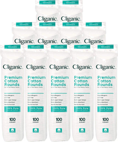 Cliganic Premium Wattepads für das Gesicht (Großpackung mit 1200 Stück) - Make-up-Entferner-Pads, hypoallergen, fusselfrei | 100% reine Baumwolle