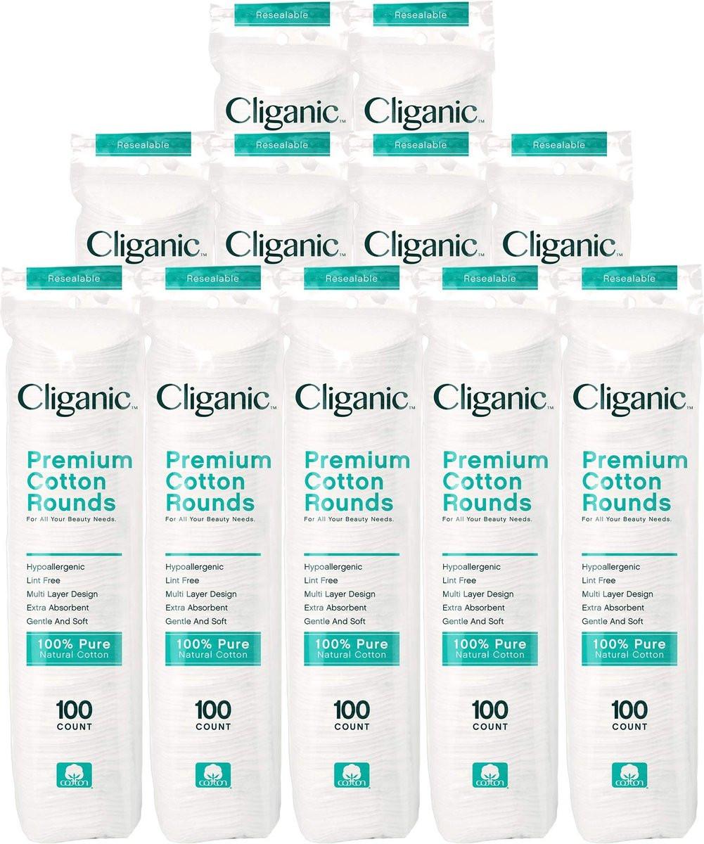 Cliganic Premium Wattepads für das Gesicht (Großpackung mit 1200 Stück) - Make-up-Entferner-Pads, hypoallergen, fusselfrei | 100% reine Baumwolle