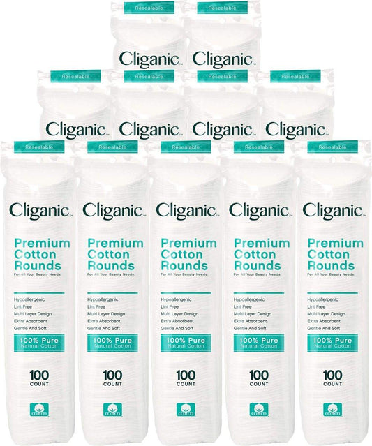 Cliganic Premium Wattepads für das Gesicht (Großpackung mit 1200 Stück) - Make-up-Entferner-Pads, hypoallergen, fusselfrei | 100% reine Baumwolle