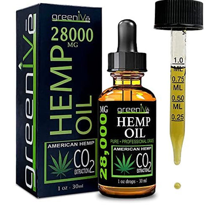 GreenIVe Hanföl Tropfen 28.000 mg pro Flasche – Natürlich angebaut, vegan, reich an Omega-Fettsäuren – Premium Hanföl Pipette – Nicht-GVO, hergestellt in den USA – 30 ml (1 Packung)
