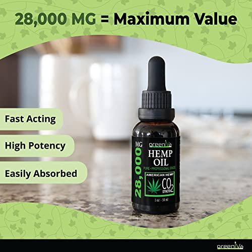 GreenIVe Hanföl Tropfen 28.000 mg pro Flasche – Natürlich angebaut, vegan, reich an Omega-Fettsäuren – Premium Hanföl Pipette – Nicht-GVO, hergestellt in den USA – 30 ml (1 Packung)