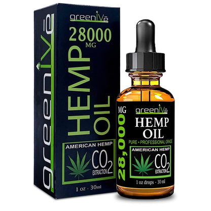 GreenIVe Hanföl Tropfen 28.000 mg pro Flasche – Natürlich angebaut, vegan, reich an Omega-Fettsäuren – Premium Hanföl Pipette – Nicht-GVO, hergestellt in den USA – 30 ml (1 Packung)