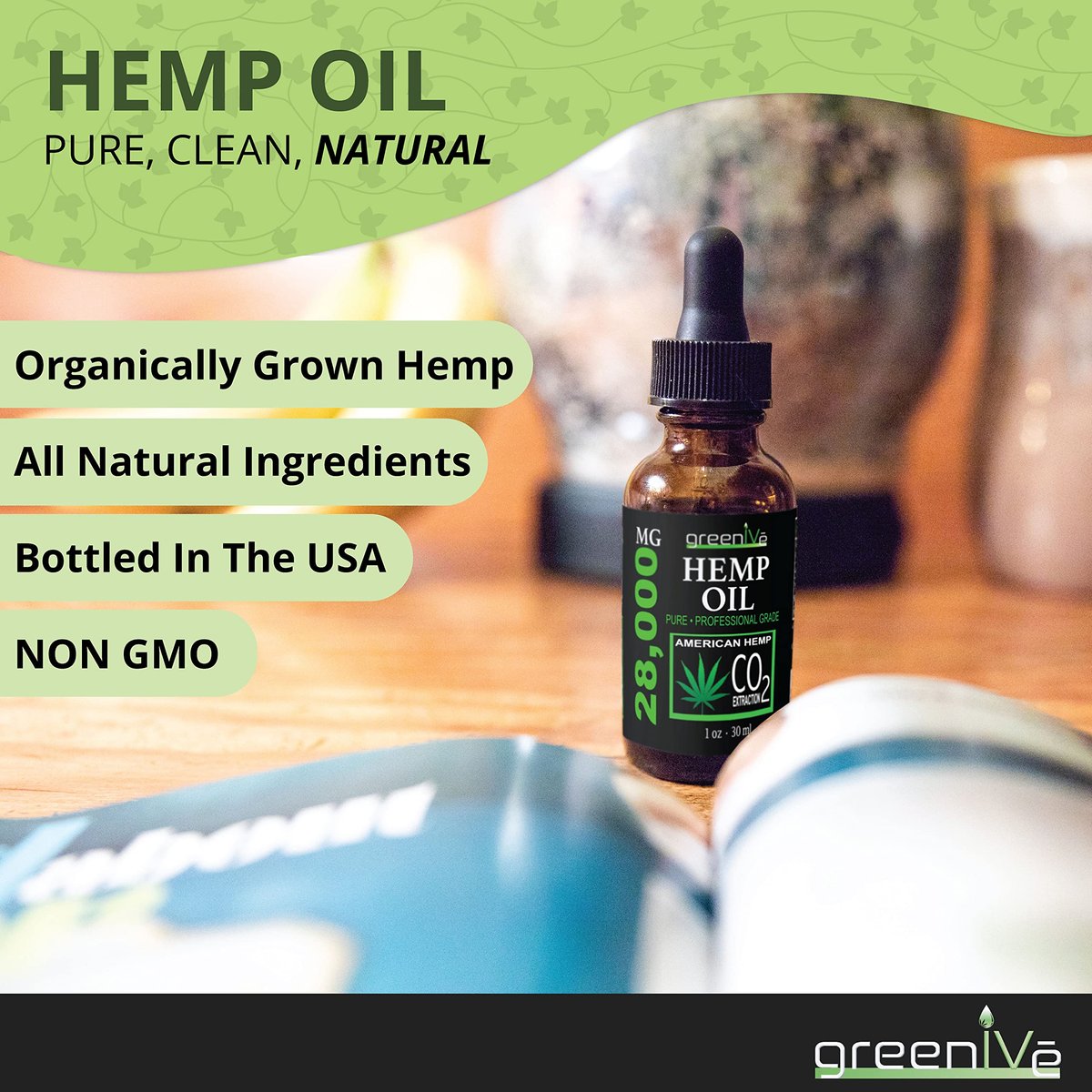 GreenIVe Hanföl Tropfen 28.000 mg pro Flasche – Natürlich angebaut, vegan, reich an Omega-Fettsäuren – Premium Hanföl Pipette – Nicht-GVO, hergestellt in den USA – 30 ml (1 Packung)
