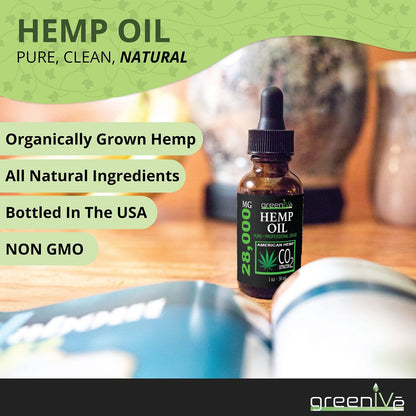 GreenIVe Hanföl Tropfen 28.000 mg pro Flasche – Natürlich angebaut, vegan, reich an Omega-Fettsäuren – Premium Hanföl Pipette – Nicht-GVO, hergestellt in den USA – 30 ml (1 Packung)