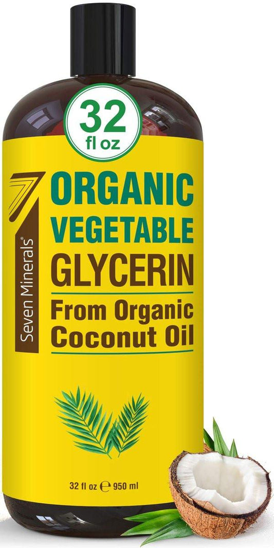 Seven Minerals, Bio-Glycerin pflanzlich - Große 946 ml Flasche - Ohne Palmöl, Hergestellt mit Bio-Kokosöl - Therapeutische Qualität Glycerin für DIYs - Feuchtigkeitsspender für Haare, Nägel & Haut - Nicht-GMO
