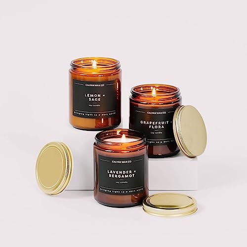 Calyan Wax Co. Cedar & Tobacco Duftkerze – 57 Stunden Brenndauer – Luxuriöse saubere Sojawachs-Kerze im Amberglas – 7,2 oz