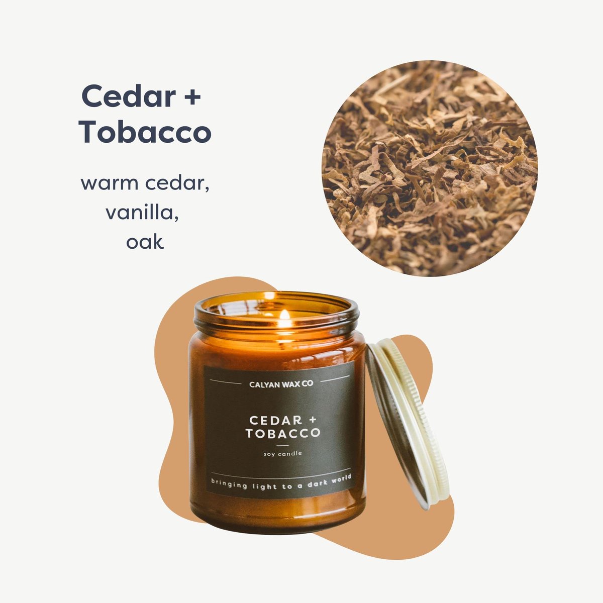 Calyan Wax Co. Cedar & Tobacco Duftkerze – 57 Stunden Brenndauer – Luxuriöse saubere Sojawachs-Kerze im Amberglas – 7,2 oz
