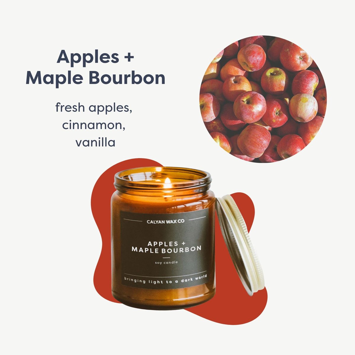 Calyan Wax Co. Apple & Maple Bourbon Duftkerze – 57 Stunden Brenndauer – Luxuriöse Sojawachs-Kerze im Amberglas – 7,2 oz