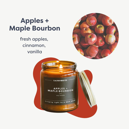 Calyan Wax Co. Apple & Maple Bourbon Duftkerze – 57 Stunden Brenndauer – Luxuriöse Sojawachs-Kerze im Amberglas – 7,2 oz