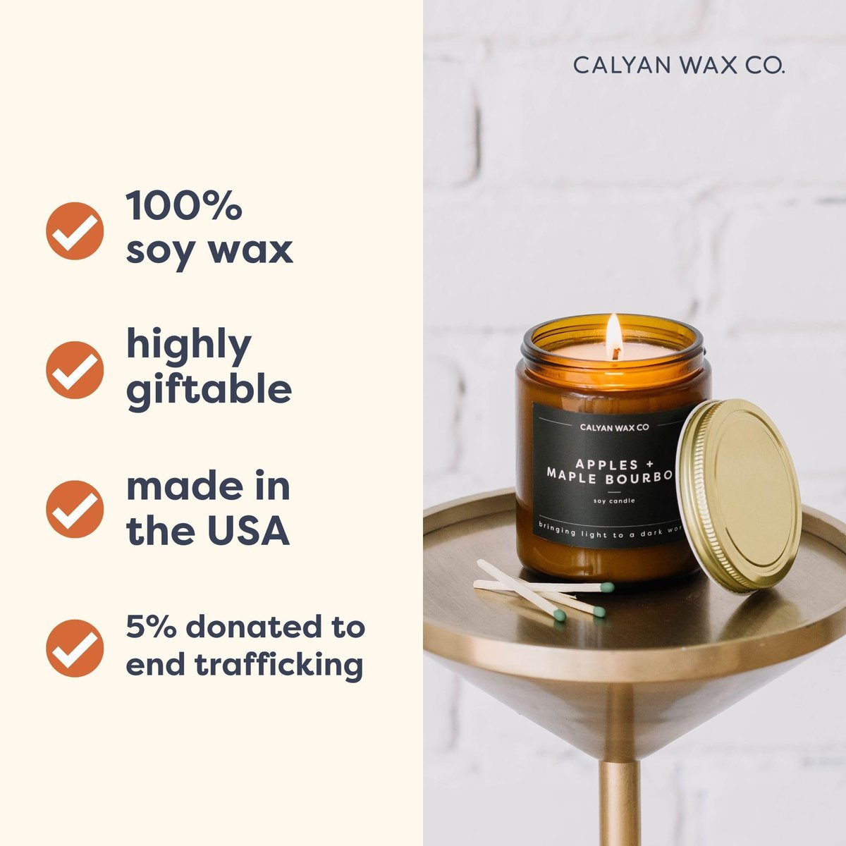 Calyan Wax Co. Cedar & Tobacco Duftkerze – 57 Stunden Brenndauer – Luxuriöse saubere Sojawachs-Kerze im Amberglas – 7,2 oz