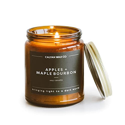 Calyan Wax Co. Apple & Maple Bourbon Duftkerze – 57 Stunden Brenndauer – Luxuriöse Sojawachs-Kerze im Amberglas – 7,2 oz