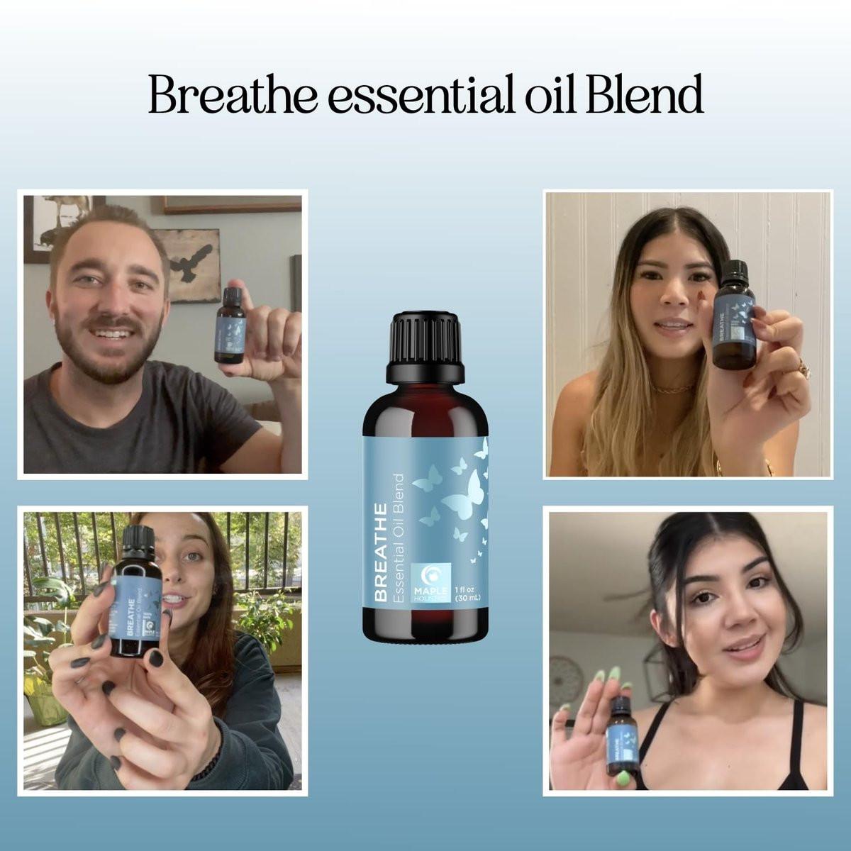 Breathe Ätherisches Öl für Diffuser - Erfrischende Mischung mit Eukalyptus, Pfefferminze, Teebaum und Minze für Aromatherapie zu Hause und unter der Dusche (30 ml)