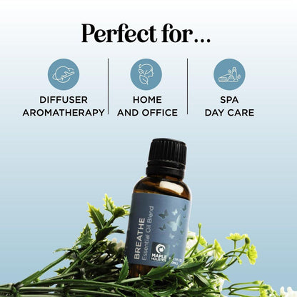 Breathe Ätherisches Öl für Diffuser - Erfrischende Mischung mit Eukalyptus, Pfefferminze, Teebaum und Minze für Aromatherapie zu Hause und unter der Dusche (30 ml)