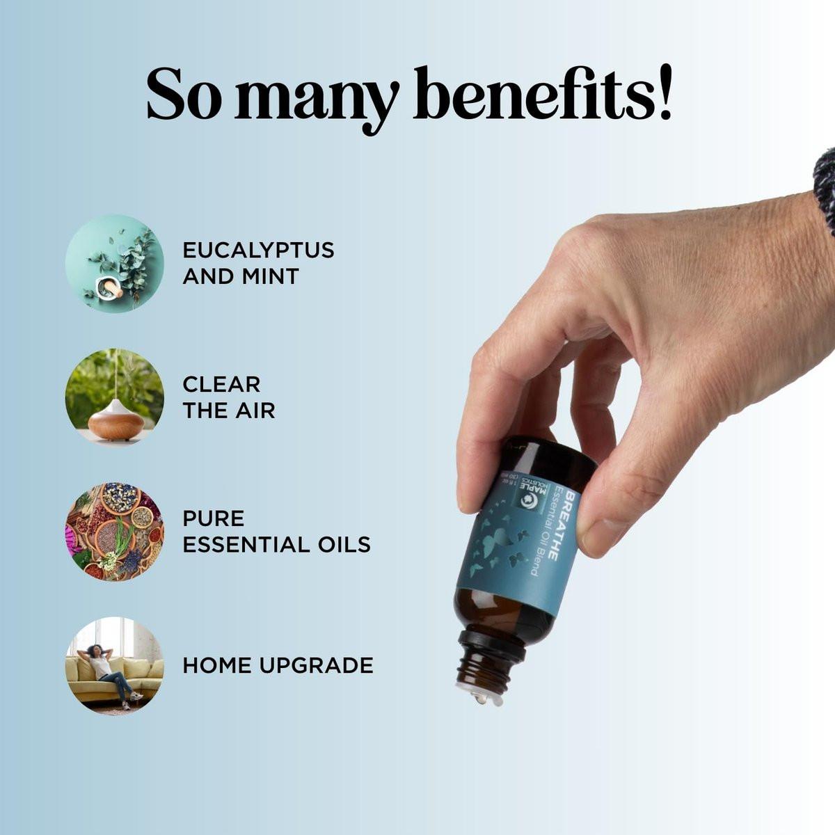 Breathe Ätherisches Öl für Diffuser - Erfrischende Mischung mit Eukalyptus, Pfefferminze, Teebaum und Minze für Aromatherapie zu Hause und unter der Dusche (30 ml)