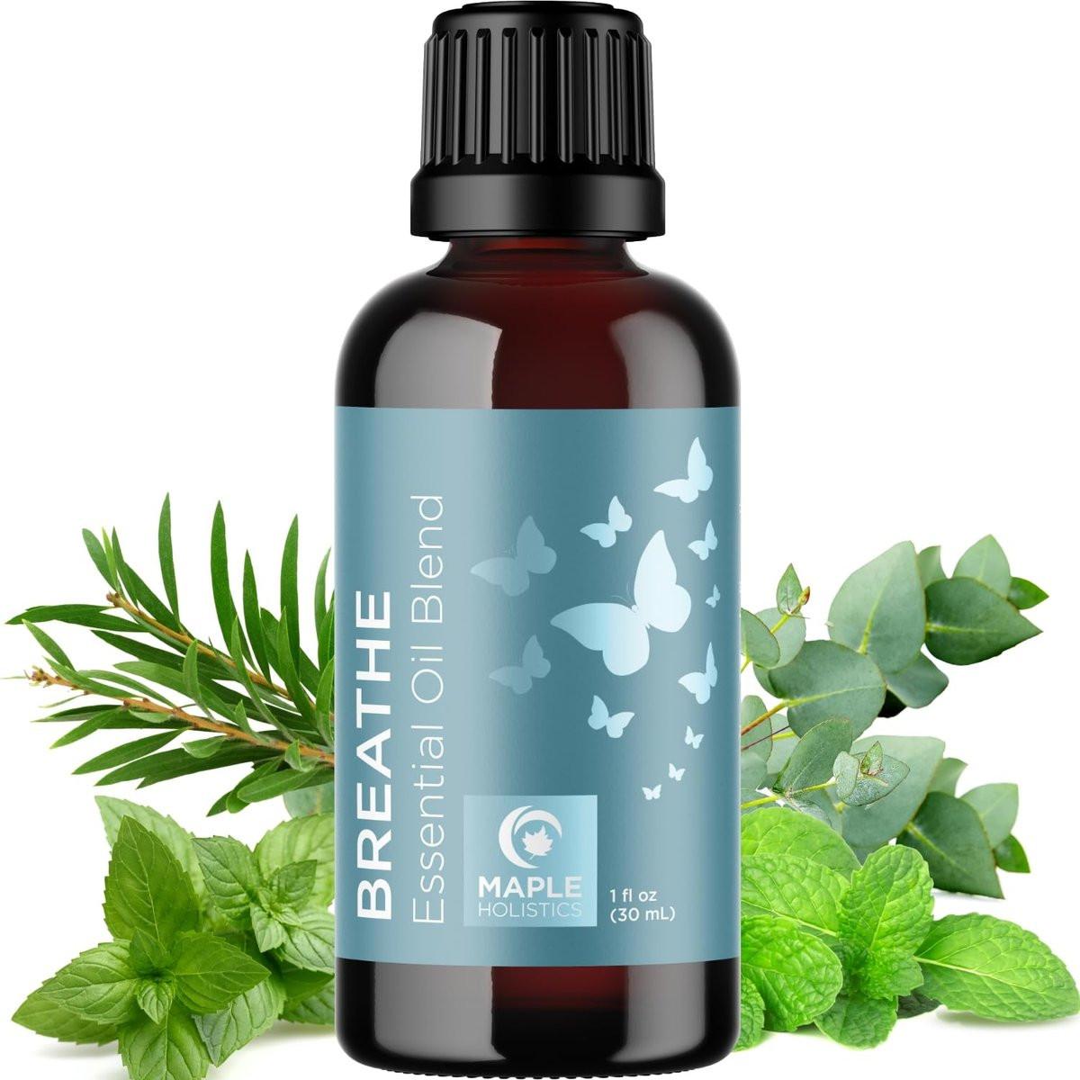 Breathe Ätherisches Öl für Diffuser - Erfrischende Mischung mit Eukalyptus, Pfefferminze, Teebaum und Minze für Aromatherapie zu Hause und unter der Dusche (30 ml)