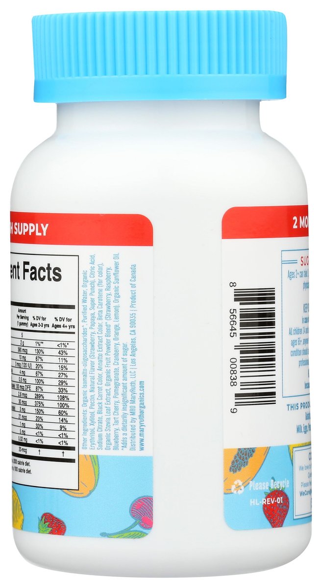 MARYRUTH'S Kinder Multivitamin Gummis – Zuckerfrei, Vegan, 60 Stück (2 Monate Vorrat) für Kinder ab 2 Jahren