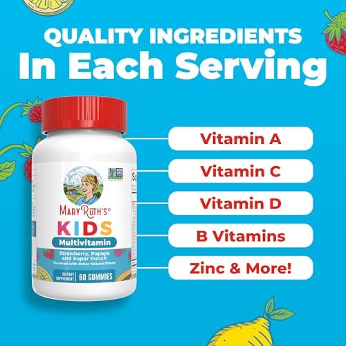 MARYRUTH'S Kinder Multivitamin Gummis – Zuckerfrei, Vegan, 60 Stück (2 Monate Vorrat) für Kinder ab 2 Jahren