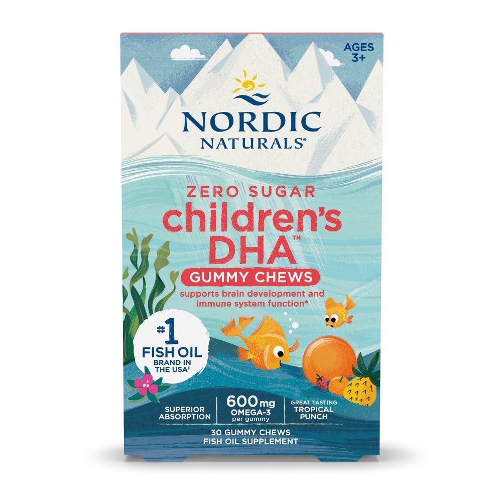 Nordic Naturals Zero Sugar Kinder DHA Gummibärchen, Tropical Punch - 30 Gummibärchen für Kinder - 600 mg Omega-3 insgesamt - Gehirnentwicklung, Lernen, gesundes Immunsystem - Nicht-GMO - 30 Portionen