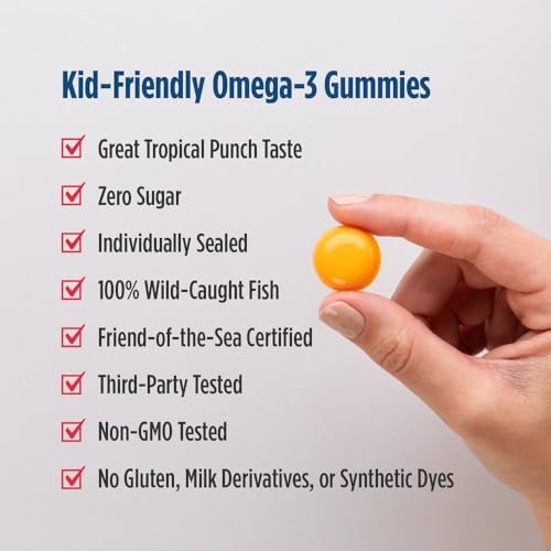 Nordic Naturals Zero Sugar Kinder DHA Gummibärchen, Tropical Punch - 30 Gummibärchen für Kinder - 600 mg Omega-3 insgesamt - Gehirnentwicklung, Lernen, gesundes Immunsystem - Nicht-GMO - 30 Portionen