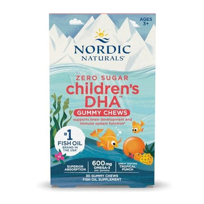 Nordic Naturals Zero Sugar Kinder DHA Gummibärchen, Tropical Punch - 30 Gummibärchen für Kinder - 600 mg Omega-3 insgesamt - Gehirnentwicklung, Lernen, gesundes Immunsystem - Nicht-GMO - 30 Portionen