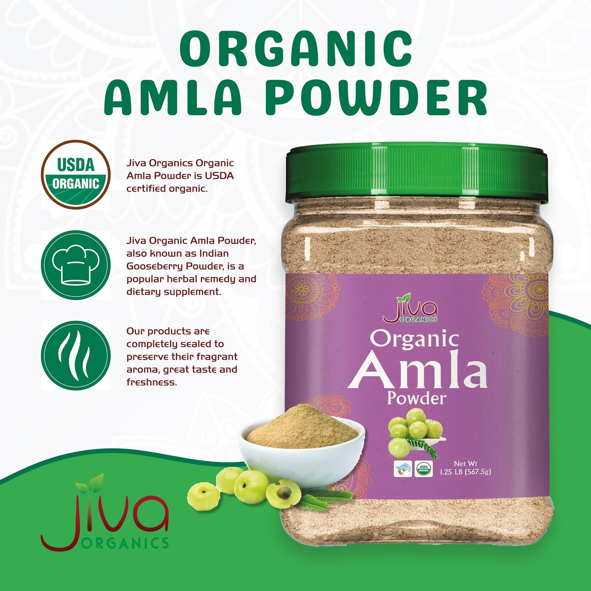 Bio Amla-Pulver 1,25 lb (20 oz) – Reines, laborgeprüftes, glutenfreies, nicht-GVO, reines Amalaki-Pulver aus Indien, Vitamin C, Bulk-Beutel, 100 % roh & natürlich – von Jiva Organics