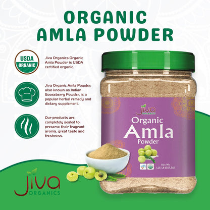 Bio Amla-Pulver 1,25 lb (20 oz) – Reines, laborgeprüftes, glutenfreies, nicht-GVO, reines Amalaki-Pulver aus Indien, Vitamin C, Bulk-Beutel, 100 % roh & natürlich – von Jiva Organics