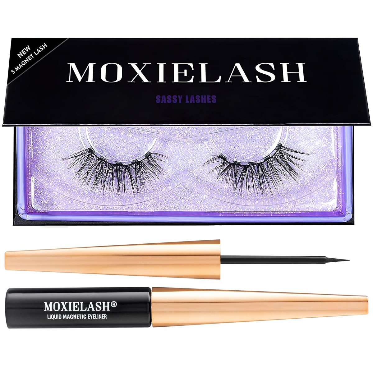 MoxieLash Sassy Kit – Mini Flüssig-Magnet-Eyeliner für magnetische Wimpern – Kein Kleber & Sauber – Schnelle & Einfache Anwendung – Set mit Sassy Wimpern & Anleitungskarte (Sassy Lash Kit)
