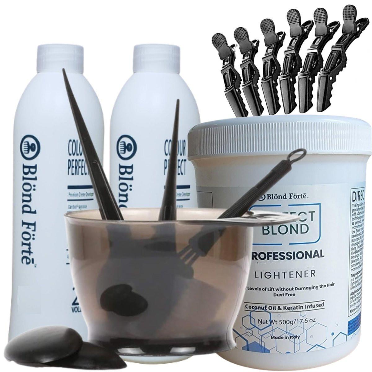 Perfect Blonde Haarbleichpulver & Toner Set 800 ml mit 20 Vol. Entwickler, Pinsel & Handschuhe – Hergestellt in Italien von Blond Forte