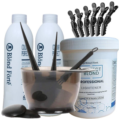 Perfect Blonde Haarbleichpulver & Toner Set 800 ml mit 20 Vol. Entwickler, Pinsel & Handschuhe – Hergestellt in Italien von Blond Forte