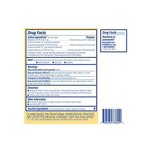 Boiron SinusCalm Tabletten gegen Sinusschmerzen, laufende Nase, Verstopfung, Sinusdruck, Kopfschmerzen - 60 Stück