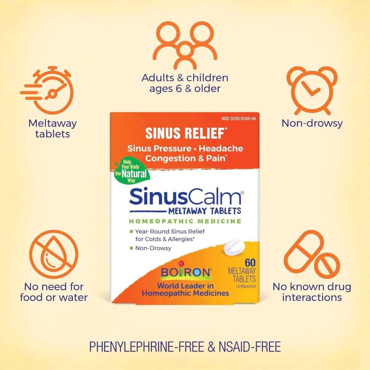 Boiron SinusCalm Tabletten gegen Sinusschmerzen, laufende Nase, Verstopfung, Sinusdruck, Kopfschmerzen - 60 Stück