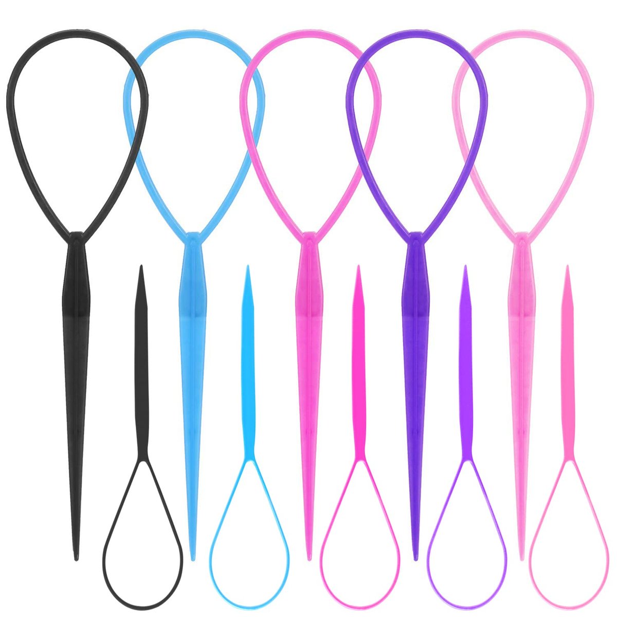 WSYUB Topsy Tail Werkzeug-Set – 10-teiliges Haarstyling-Zubehör für französische Zöpfe, 5 Farben, große & Trompetengrößen