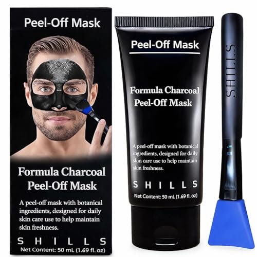 SHILLS Aktivkohle-Maske für Männer, 1 Flasche (50 ml) mit Pinsel-Set