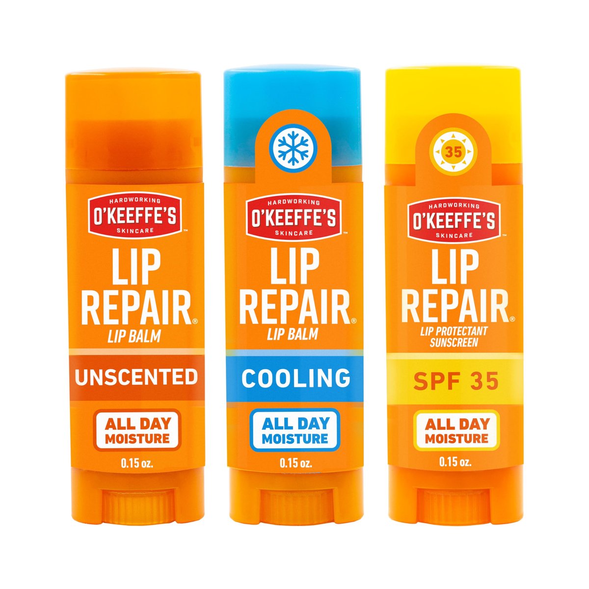 O'Keeffe's Lip Repair Lippenbalsam Set für trockene, rissige Lippen – Stick (3er-Pack: 1 Cooling + 1 Unscented + 1 SPF) – Feuchtigkeitsspender für extrem rissige, trockene Lippen