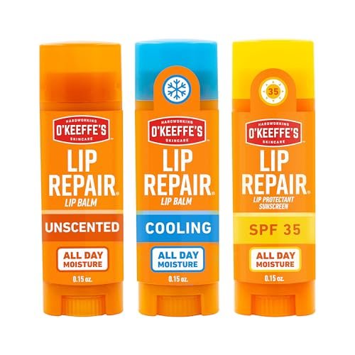 O'Keeffe's Lip Repair Lippenbalsam Set für trockene, rissige Lippen – Stick (3er-Pack: 1 Cooling + 1 Unscented + 1 SPF) – Feuchtigkeitsspender für extrem rissige, trockene Lippen