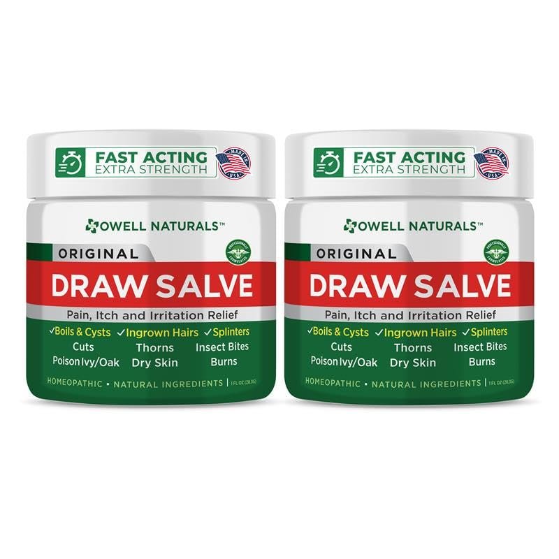 OWELL NATURALS Drawing Salve Salbe – 2er-Pack zur Behandlung von Furunkeln, Zysten, eingewachsenen Haaren, Splittern, Insektenstichen, Bienenstichen, Mückenstichen, Giftefeu – 1 fl oz pro Tube