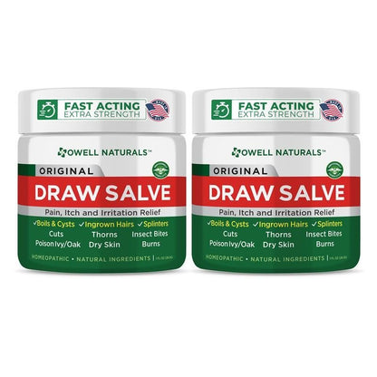 OWELL NATURALS Drawing Salve Salbe – 2er-Pack zur Behandlung von Furunkeln, Zysten, eingewachsenen Haaren, Splittern, Insektenstichen, Bienenstichen, Mückenstichen, Giftefeu – 1 fl oz pro Tube