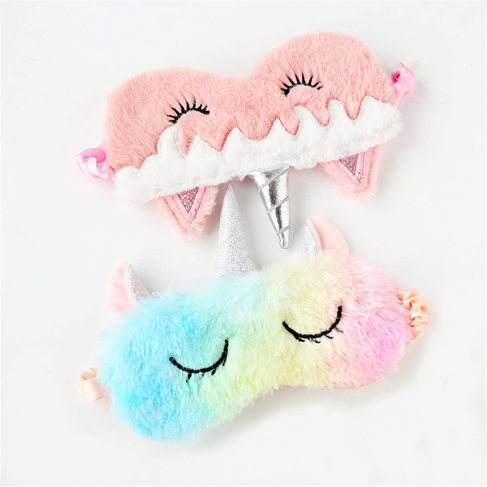 Kuschelige Tier-Schlafmaske - Weiches Plüsch-Augenschloss für Kinder, Teenager und Frauen - Einhorn Regenbogen