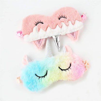 Kuschelige Tier-Schlafmaske - Weiches Plüsch-Augenschloss für Kinder, Teenager und Frauen - Einhorn Regenbogen