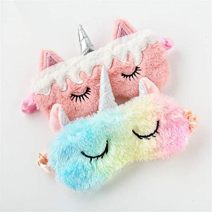 Kuschelige Tier-Schlafmaske - Weiches Plüsch-Augenschloss für Kinder, Teenager und Frauen - Einhorn Regenbogen