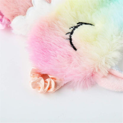 Kuschelige Tier-Schlafmaske - Weiches Plüsch-Augenschloss für Kinder, Teenager und Frauen - Einhorn Regenbogen