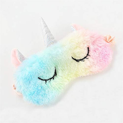 Kuschelige Tier-Schlafmaske - Weiches Plüsch-Augenschloss für Kinder, Teenager und Frauen - Einhorn Regenbogen