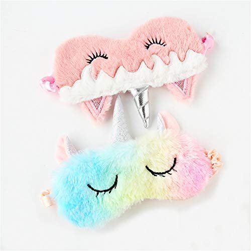 Kuschelige Tier-Schlafmaske - Weiches Plüsch-Augenschloss für Kinder, Teenager und Frauen - Einhorn Regenbogen