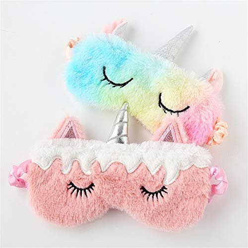 Kuschelige Tier-Schlafmaske - Weiches Plüsch-Augenschloss für Kinder, Teenager und Frauen - Einhorn Regenbogen