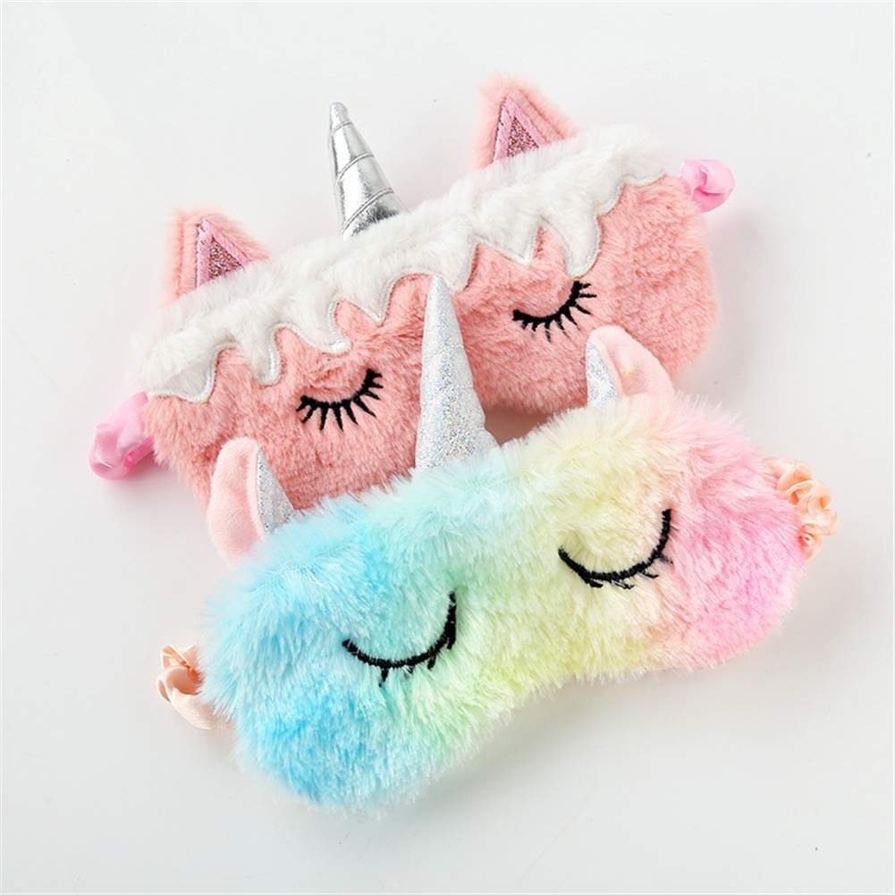 Kuschelige Tier-Schlafmaske - Weiches Plüsch-Augenschloss für Kinder, Teenager und Frauen - Einhorn Regenbogen