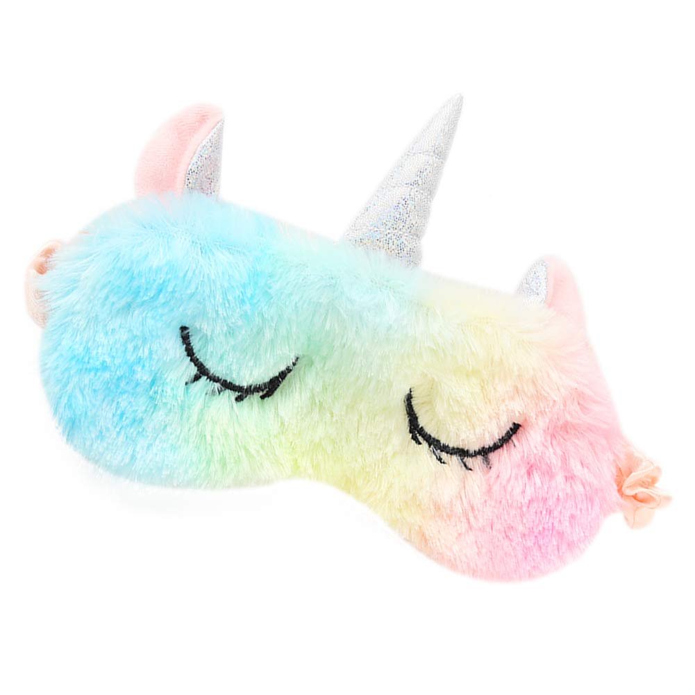 Kuschelige Tier-Schlafmaske - Weiches Plüsch-Augenschloss für Kinder, Teenager und Frauen - Einhorn Regenbogen