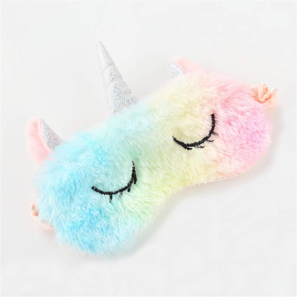 Kuschelige Tier-Schlafmaske - Weiches Plüsch-Augenschloss für Kinder, Teenager und Frauen - Einhorn Regenbogen