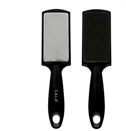 CALA Silky Glide Pro Hornhautentferner Fußfeile (Schwarz) – Edelstahl-Mikrofeile mit breiter Oberfläche für nasse oder trockene Haut, weicher Griff für Komfort und Kontrolle, wiederverwendbares Reise-Werkzeug